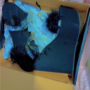 Fashion Nova Black Platform Heels with Faux Fur